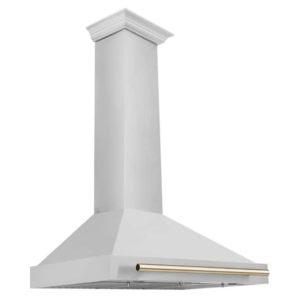 Autograph Edition 36 in. 400 CFM Ducted Vent Wall Mount Range Hood with Polished Gold Handle in Stainless Steel