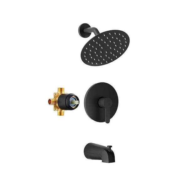3-Piece Tub Shower Faucet Set with 8-Inch All-Metal Rainfall Showerhead and Valve Trim in Matte Black