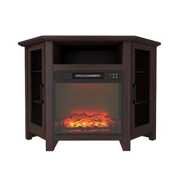 Clihome Brown TV Stand Fits TVs up to 55 in. with 7 of Shelves and 18 in. Electric Fireplace