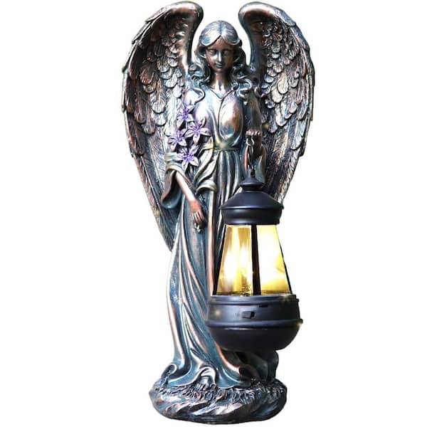 13.2 in. Solar Angel Outdoor Garden Decor Statues, Solar Outdoor Sculptures for Outside, Yard, Art Patio, Coppery