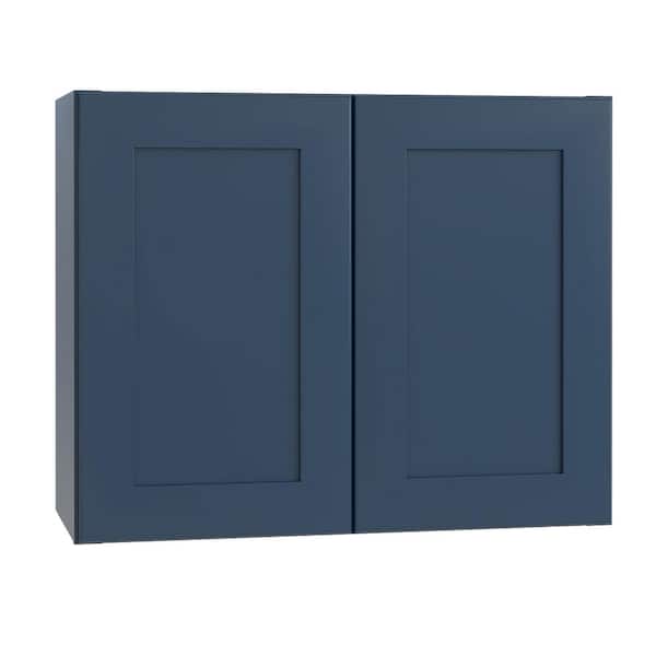 Home Decorators Collection Newport 36 in. W x 12 in. D x 24 in. H Assembled Plywood Wall Bridge Kitchen Cabinet in Mythic Blue with Soft Close