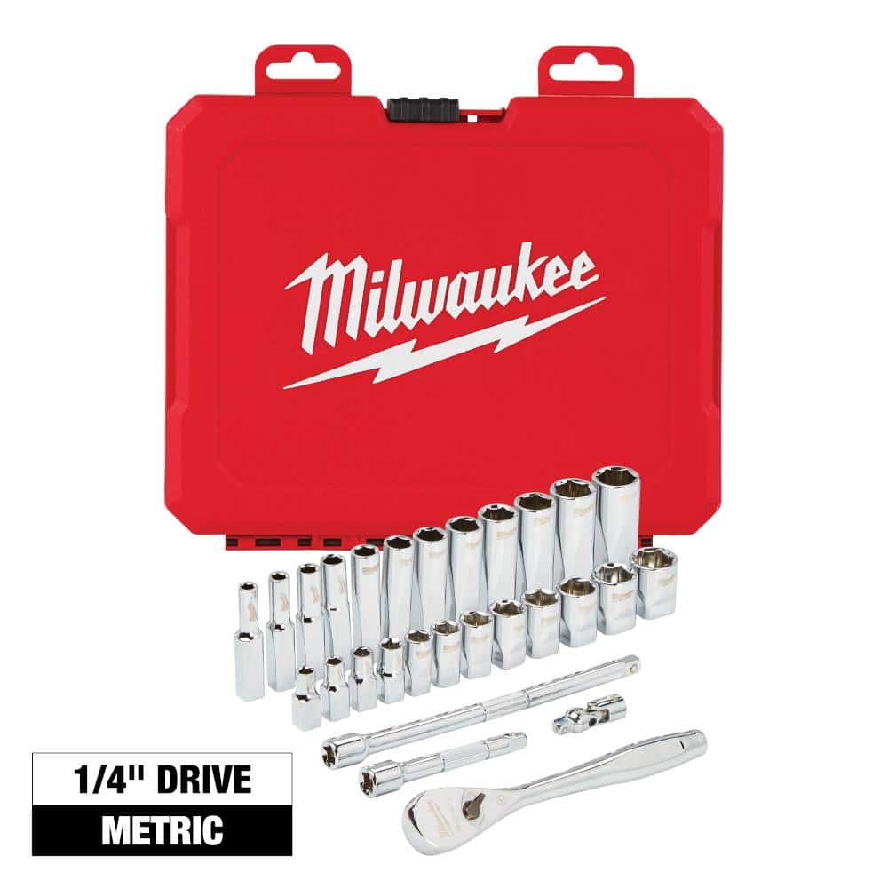 Milwaukee 48-22-9510 28 Pc 1/2" Drive Metric Ratchet And Socket Set W/Four Flat 