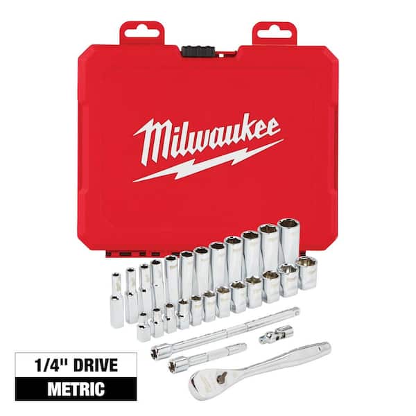 Milwaukee 1/4 in. Drive Metric Ratchet and Socket Mechanics Tool Set (28-Piece)