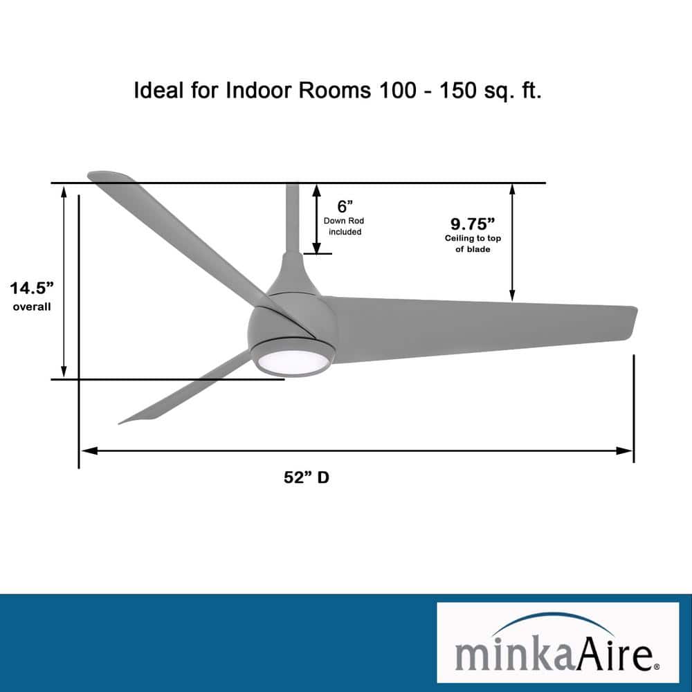 52'' Gray Steel LED Smart Ceiling Fan with Remote Control