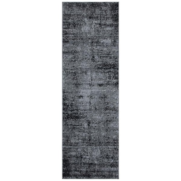 Adirondack 3 ft. x 12 ft. Black/Ivory Distressed Runner Rug