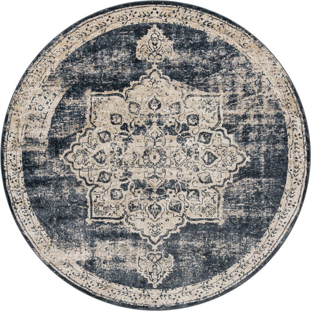 Unique Loom Chateau Roosevelt Dark Blue 8' 0 x 8' 0 Round Rug 3135966 ...