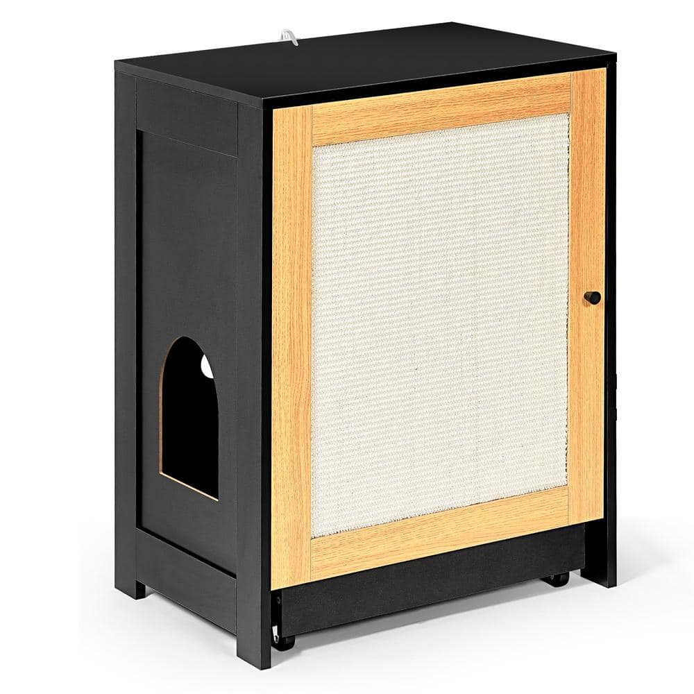 Black Particle Board Cat Litter Box Enclosure with Sisal Door