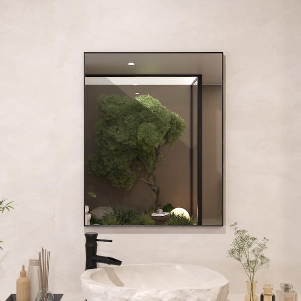JimsMaison 24 in. W x 30 in. H Rectangular Aluminum Framed Wall Bathroom Vanity Mirror in Matte Black
