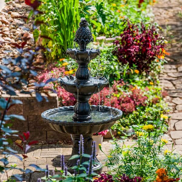Sunnydaze Welcome Fiberglass Outdoor 3-Tier Water Fountain Deep in