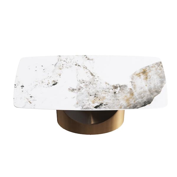 70.87 in. Pandora Sintered Stone Tabletop Kitchen with Pedestal Dining Table with Bronze Carbon Base (Seats 6)