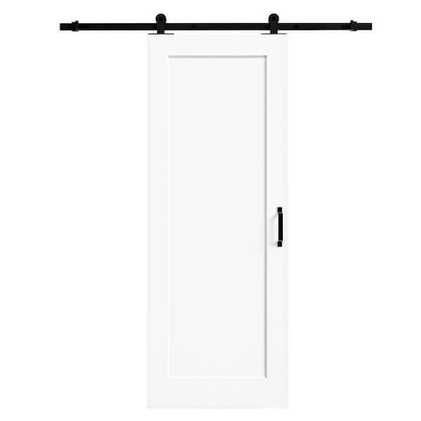 ARK DESIGN 52 in. x 80 in. (Double 30 in.) 1-Panel White Primed Solid Core MDF Sliding Barn Door with Hardware Kit Bypass