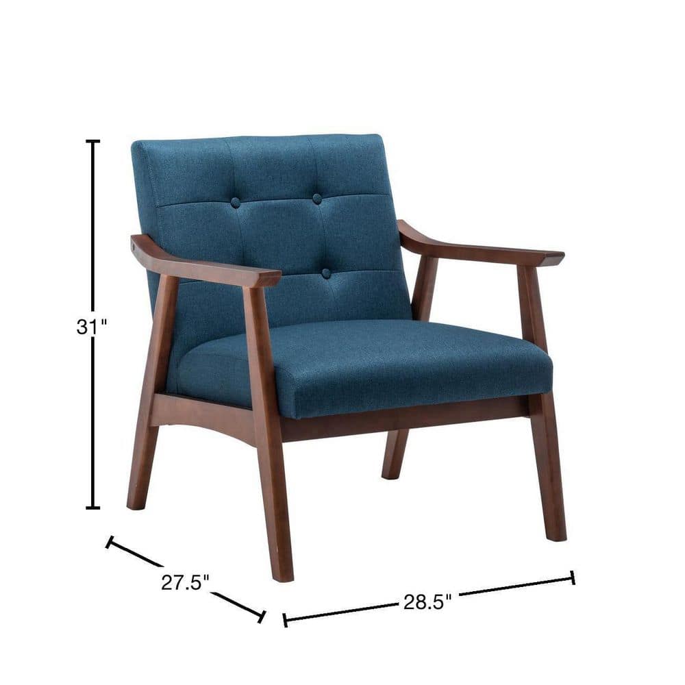 Dark Blue Fabric and Espresso Wood Accent Chair