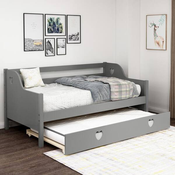 Harper & Bright Designs Gray Loving Shape Twin Size Daybed with Trundle