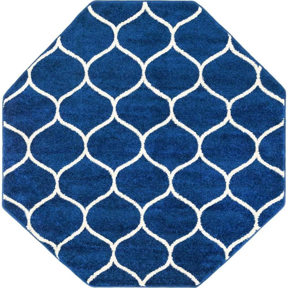 Trellis Frieze Rounded Navy Blue 7 ft. 10 in. x 7 ft. 10 in. Area Rug price history on PriceWatchPro