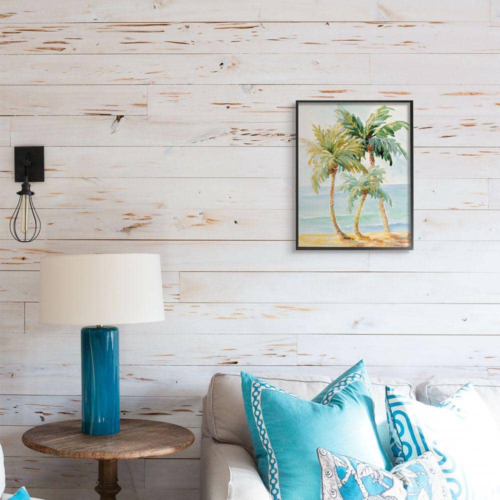 Tropical Palm Trees Coastal Landscape Canvas Print with Black Frame