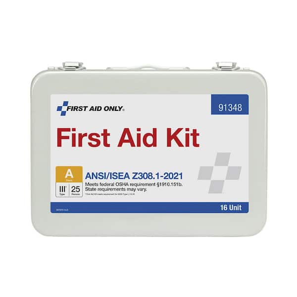 25-Person 2021 ANSI A 16-Unit Metal First Aid Kit, 83-Pieces