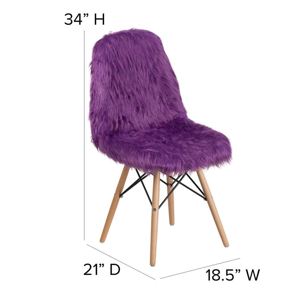 Purple Faux Fur and Beechwood Accent Chair with Metal Bracing