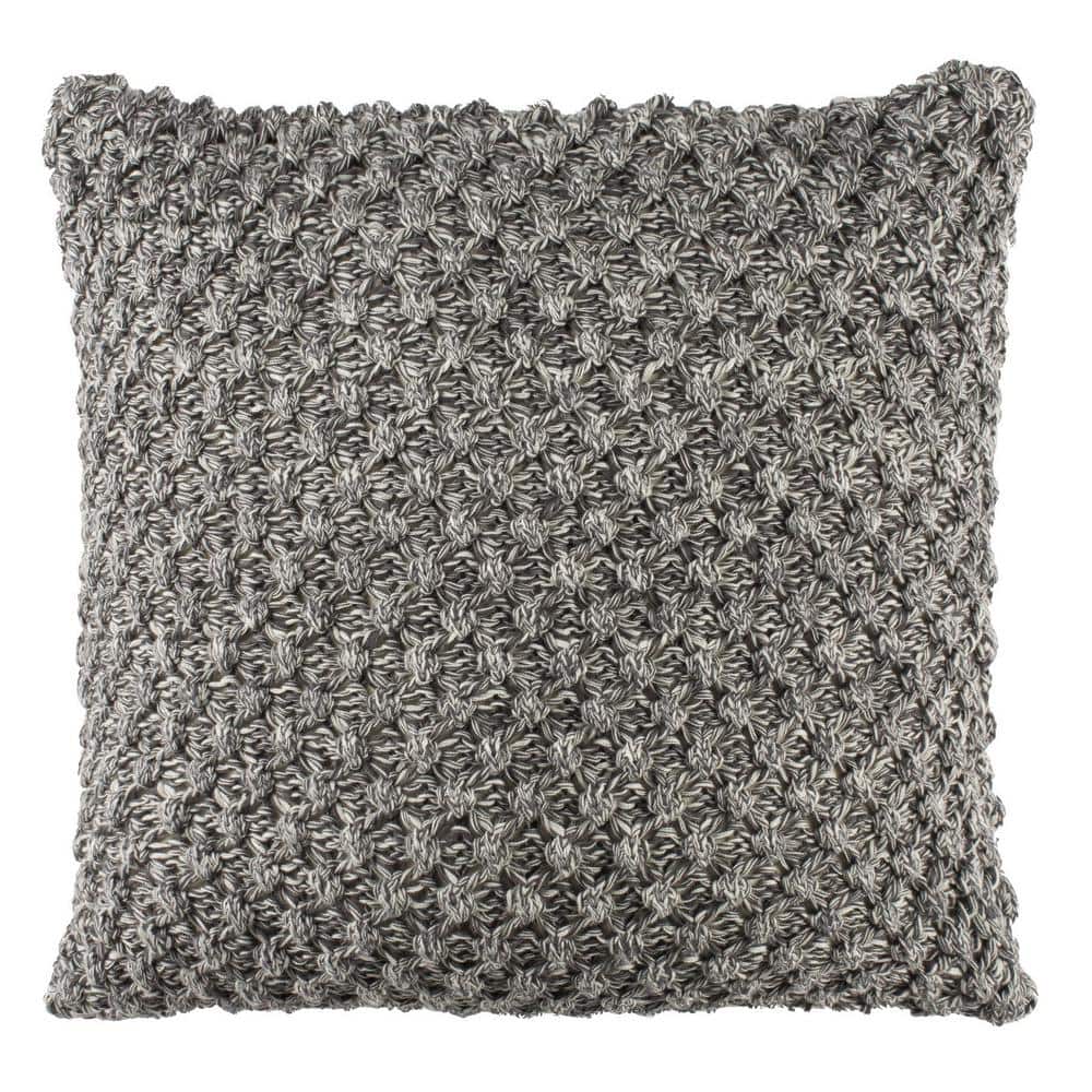 Gray Knit Square Decorative Throw Pillow with Polyfill