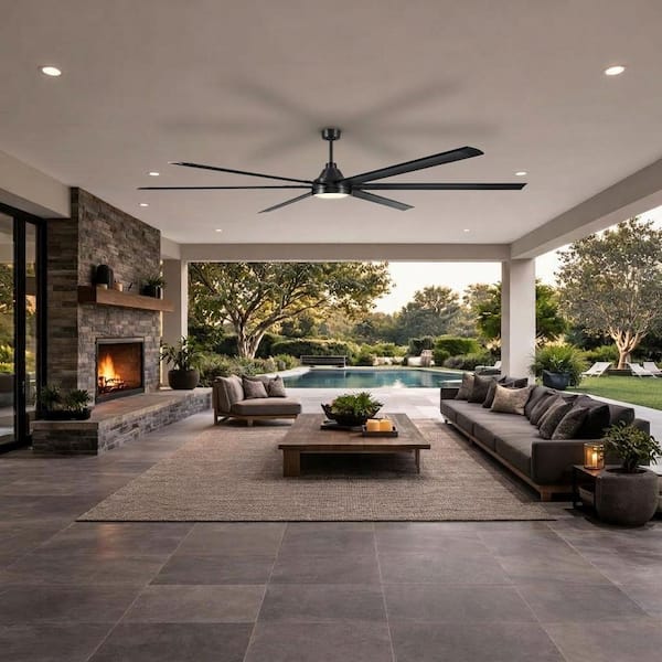 Tilden 120 in. Indoor/Outdoor Brushed Carbon Ceiling Fan with Adjustable White Integrated LED and Remote Included