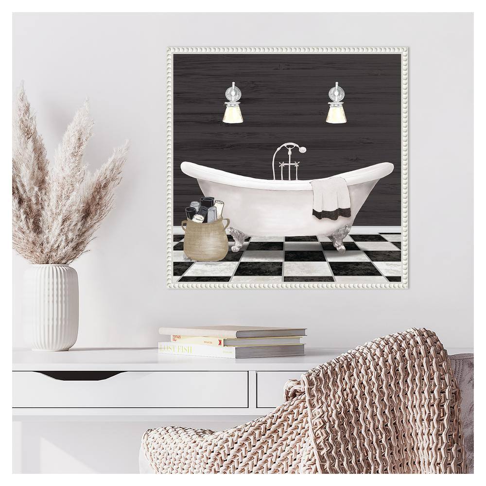 Modern Bathroom I White Canvas Wall Art with Beaded Frame