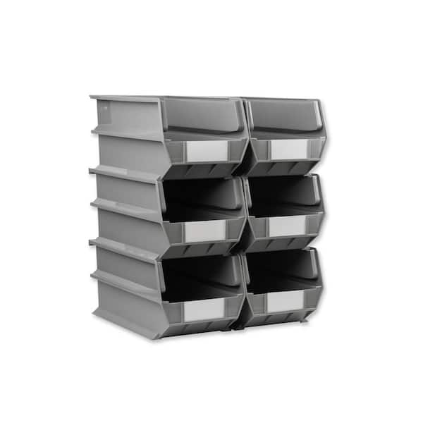 LocBin 8-1/4 in. W x 14-3/4 in. D x7 in. H Gray Stacking, Hanging, Interlocking Polypropylene, Tool Storage Bin, 6-Pack