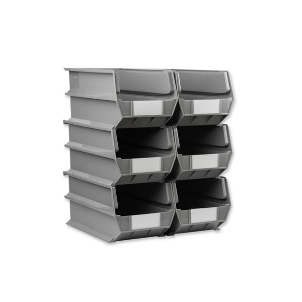 LocBin 8-1/4 in. W x 14-3/4 in. D x7 in. H Gray Stacking, Hanging, Interlocking Polypropylene, Tool Storage Bin, 6-Pack