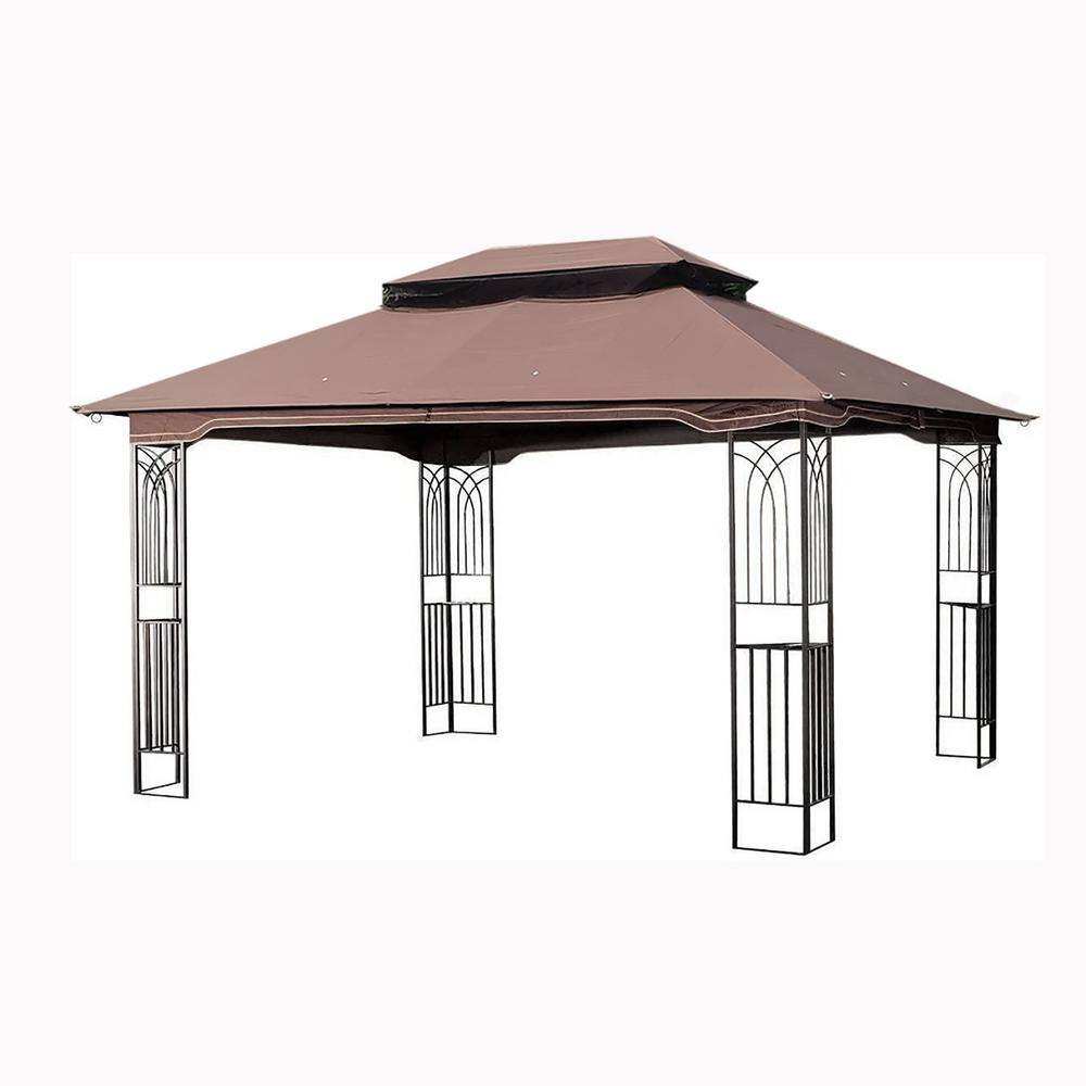 13 ft. x 10 ft. 2-Tier Patio Gazebo Canopy with Breathable Mesh Netting and Privacy Sidewalls, Black and Dark Brown price history on PriceWatchPro