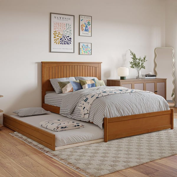 AFI Malta Light Toffee Natural Bronze Solid Wood Frame Full Platform Bed with Panel Footboard Twin Trundle