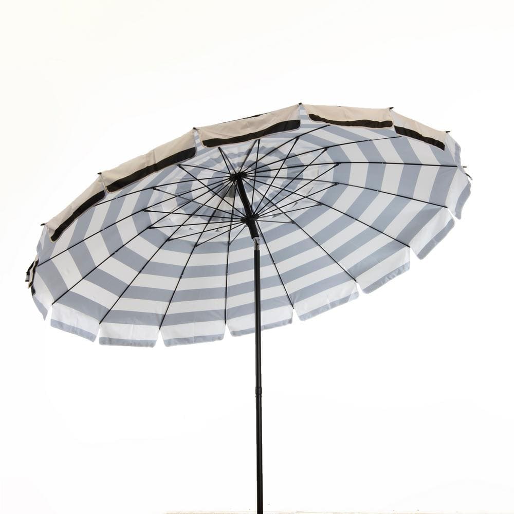 8 ft Black and White Striped Beach Patio Umbrella with Carry Bag
