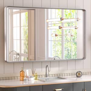 40 in. W x 24 in. H Rectangular Aluminum Framed Wall Mount Bathroom Vanity Mirror in Silver