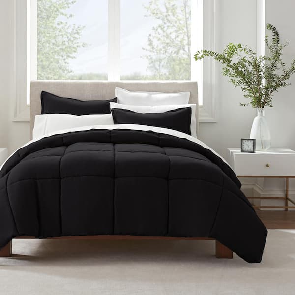 Serta Serta Simply Clean 2 Piece Solid Comforter Bedding Set, Twin/Twin XL, Black