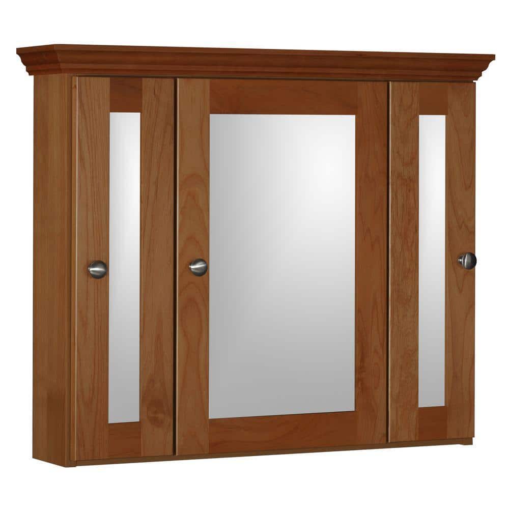 Shaker 30 in. W x 27 in. H x 6-1/2 in. D Framed Tri-View Surface-Mount Bathroom Medicine Cabinet in Medium Alder price history on PriceWatchPro