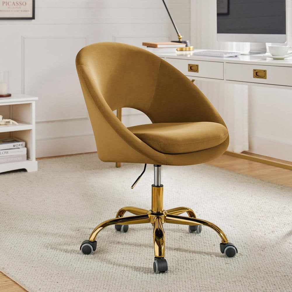 JAYDEN CREATION Savas Golden Upholstered Polyster Adiustable Height ...