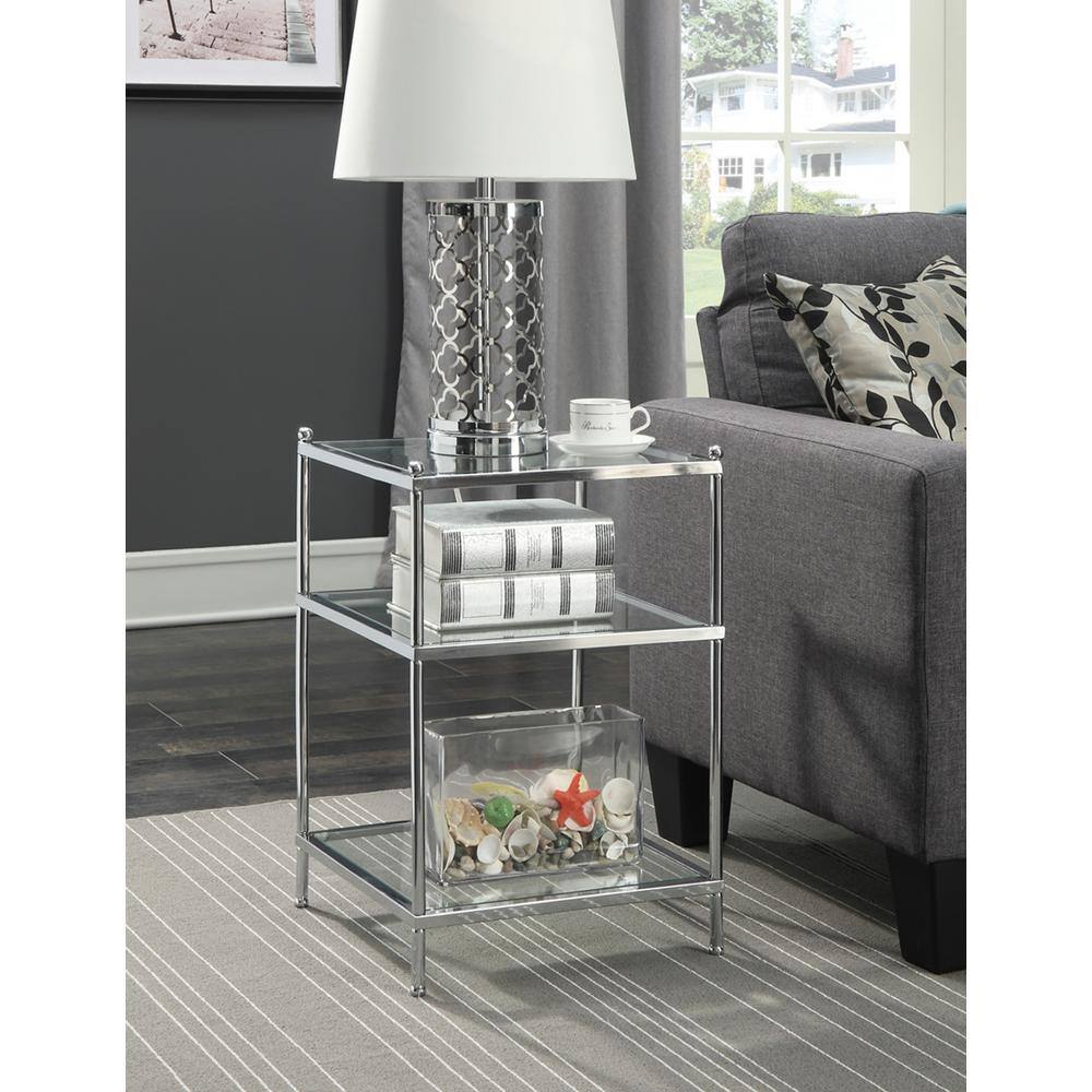 Chrome and Glass 3-Tier Modern End Table