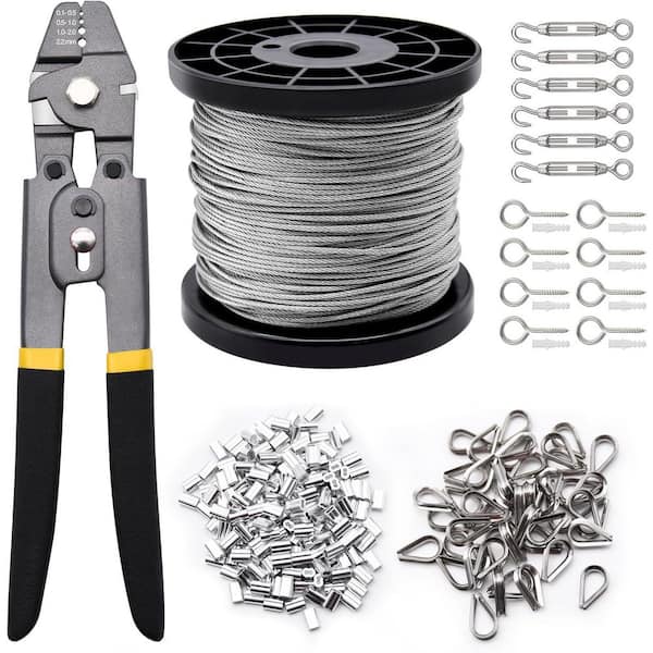 328ft 1/16 in. Stainless Steel Wire Rope Cable Set with Crimping Sleeves Thimbles Turnbuckles Eye Screws for Railing