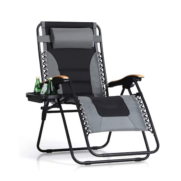 Unbranded Metal Outdoor Recliner Adjustable Folding Patio Lounge Chair with Gray Cushion