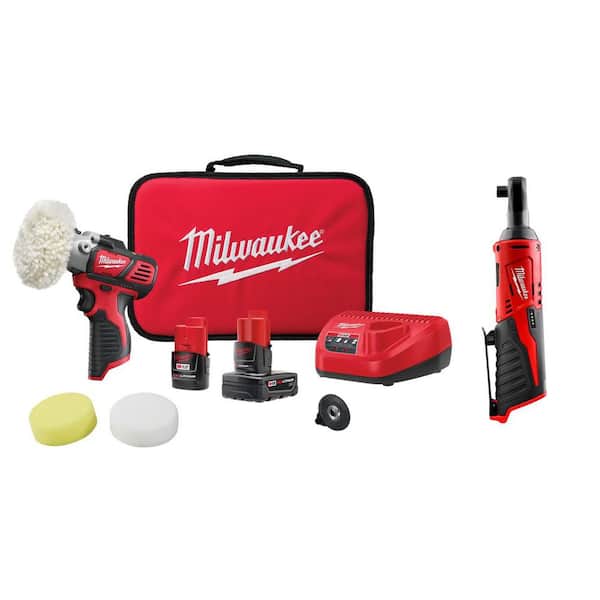 M12 12V Lithium-Ion Cordless Variable Speed Polisher/Sander Kit W/(2) M12 Batteries, Accessories, Charger, Bag,& Ratchet