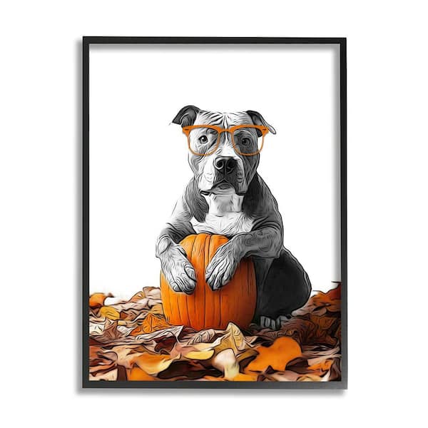 Stupell Industries Pit Bull Autumn Leaves by Annalisa Latella 1 Piece Framed Graphic Print Animal Poster Art Print 14 in. x 11 in.