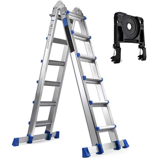 A Frame 6 Step Extension Ladder, 22 Ft Multi Position Ladder with Removable Tool Tray and Stabilizer Bar