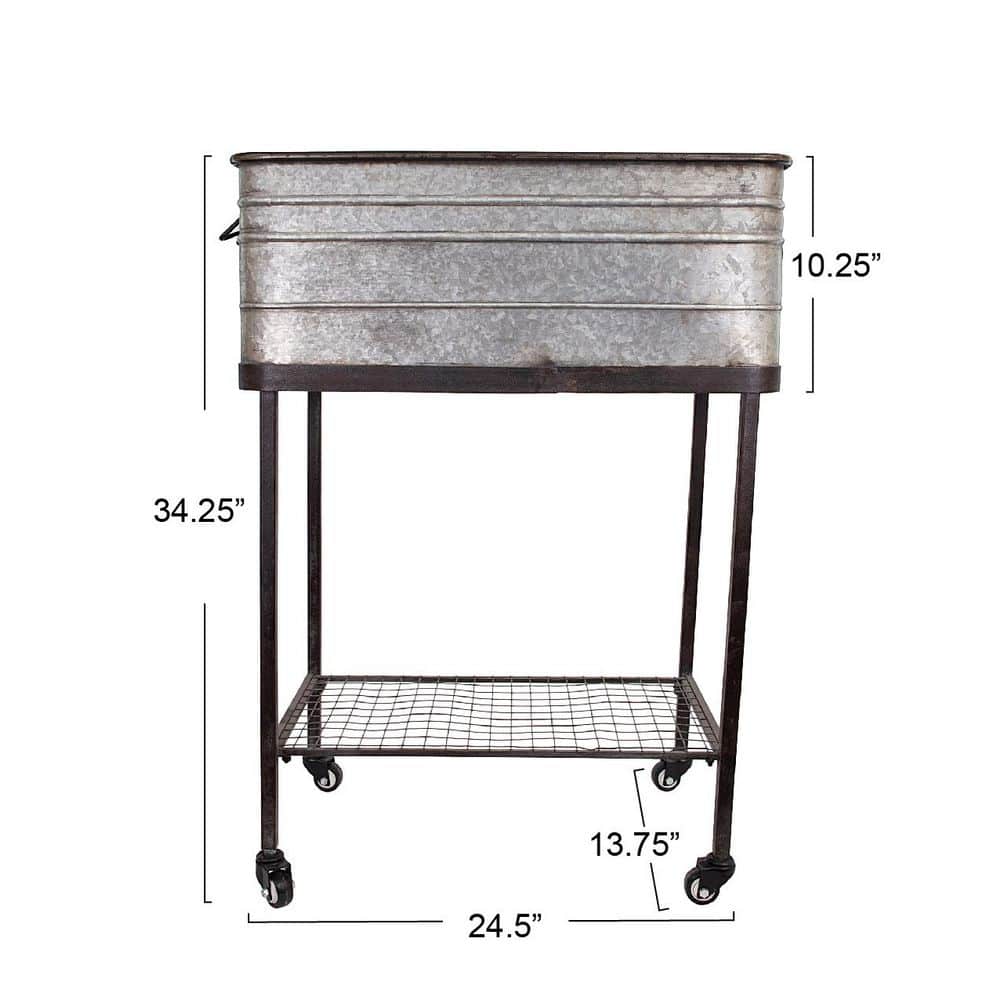 Galvanized Silver and Black Metal Planter Tub on Casters