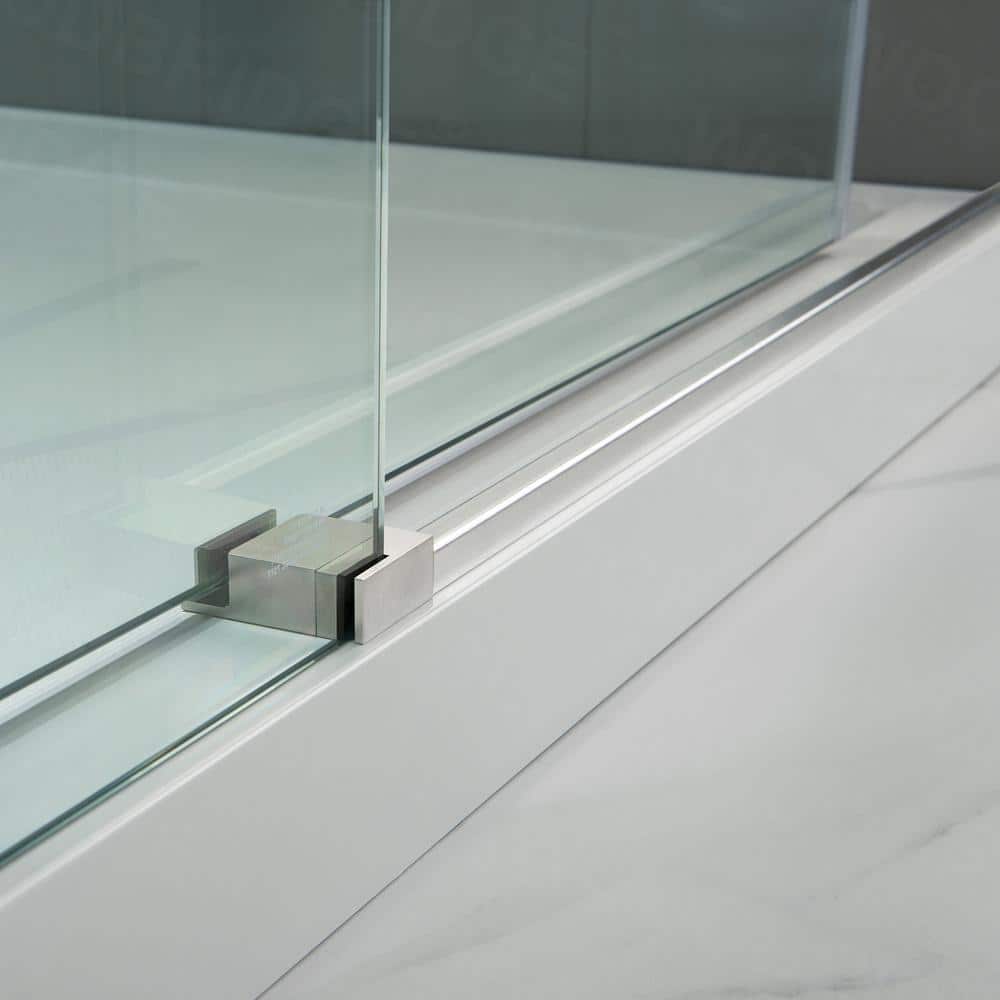 76” H Frameless Sliding Shower Door (56-60 Inch Adjustable Width) with Reversible Installation, Safety Glass, Anti-Splash Design