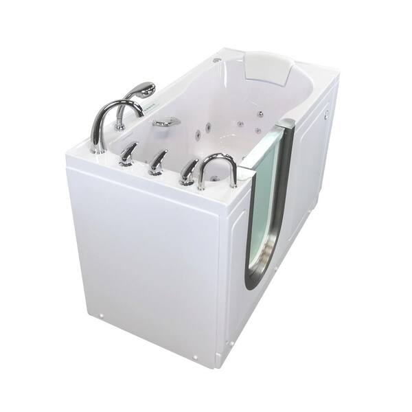 Ella Deluxe 55 in. Walk-In Whirlpool and Air Bath Bathtub in White, HB Faucet Set Digital Control, Heated Seat, LH Dual Drain