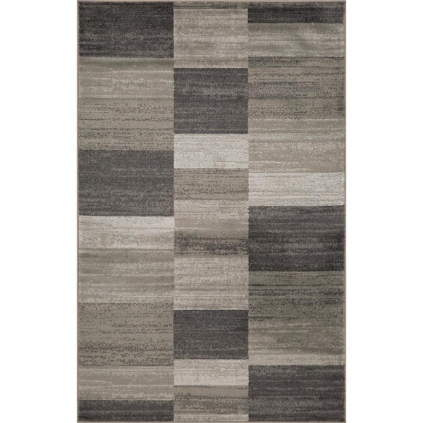 Blairwood Silver 8 ft. x 10 ft. Modern Patchwork Polypropylene Area Rug