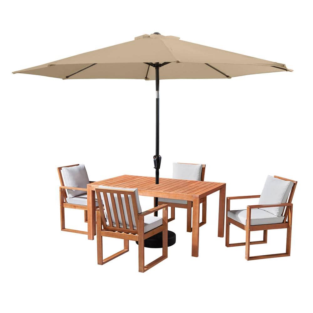 6 Piece Set, Weston Wood Outdoor Dining Table Set with 4 Cushioned Chairs, 