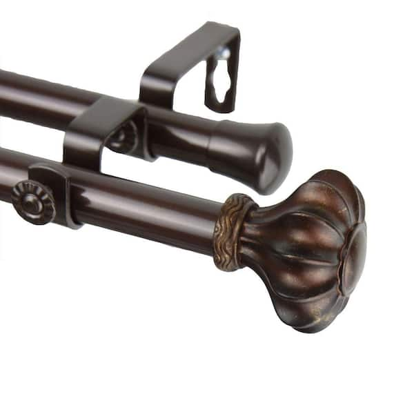 Rod Desyne 48 in. - 84 in. Telescoping Double Curtain Rod in Cocoa with Flair Finial