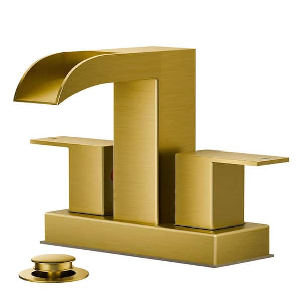 4 in. Centerset Double Handle Bathroom Faucet with ‎Waterfall in Matte Gold