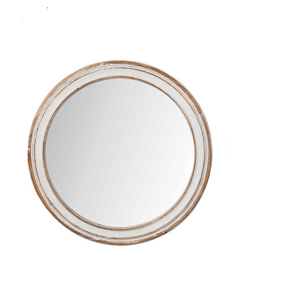 Antique Natural 23.62 in. W x 23.62 in. H Farmhose Round Wood Framed Whitew