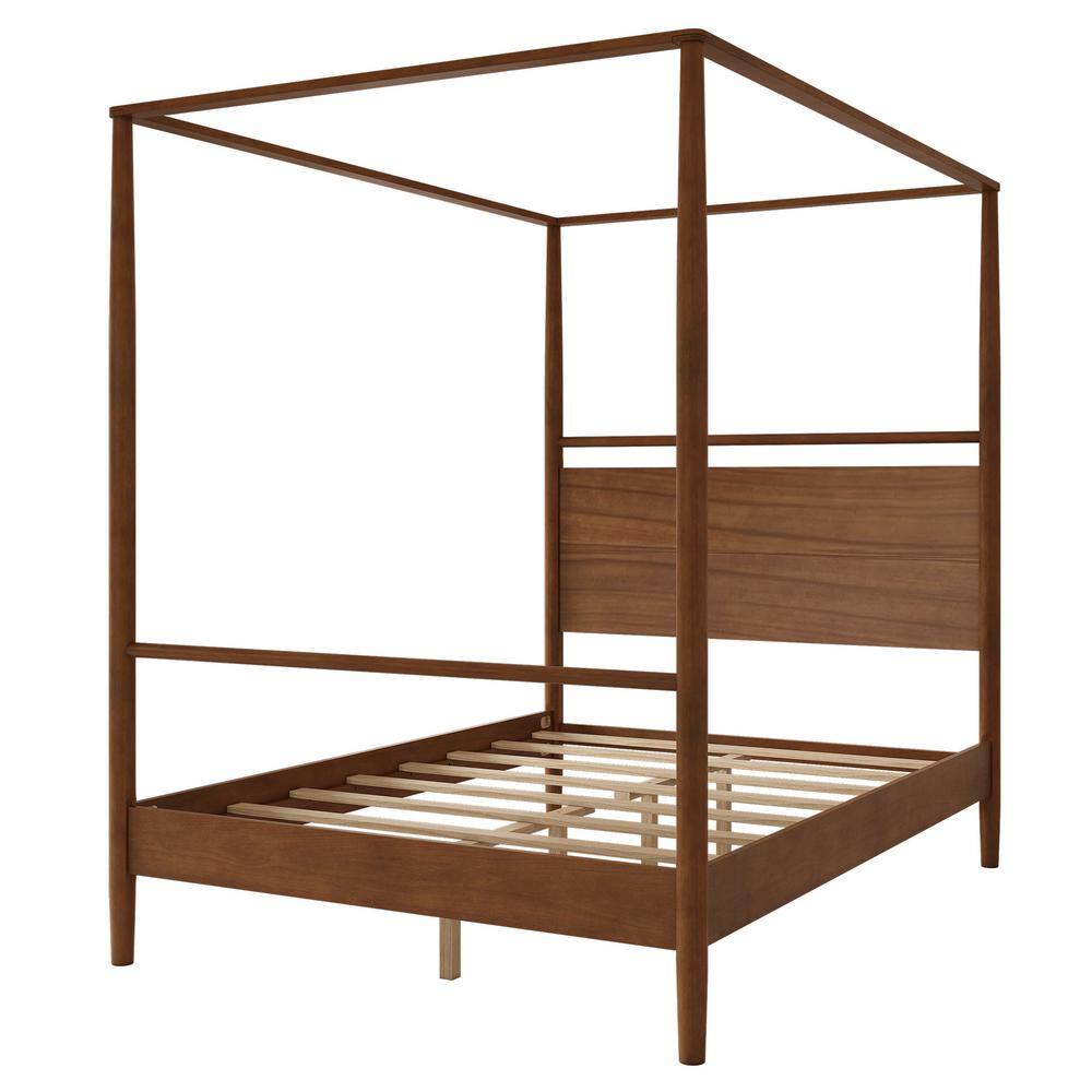 Walnut Wood Frame King Size Canopy Bed, 4-Posters Bed - thumbnail 10