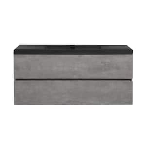 47.24 in. W x 19.69 in. D x 22.44 in. H Single Sink Wall Mounted Bath Vanity in Grey with Black Solid Surface Top