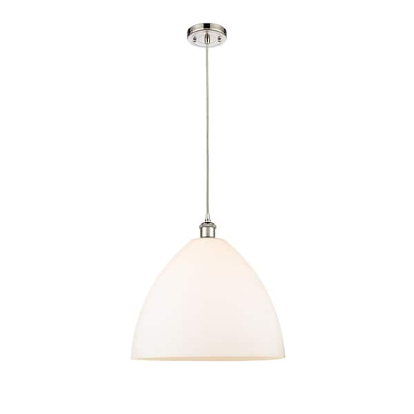 Innovations Bristol Glass 60-Watt 1 Light Polished Nickel Shaded Pendant Light with Frosted glass Frosted Glass Shade
